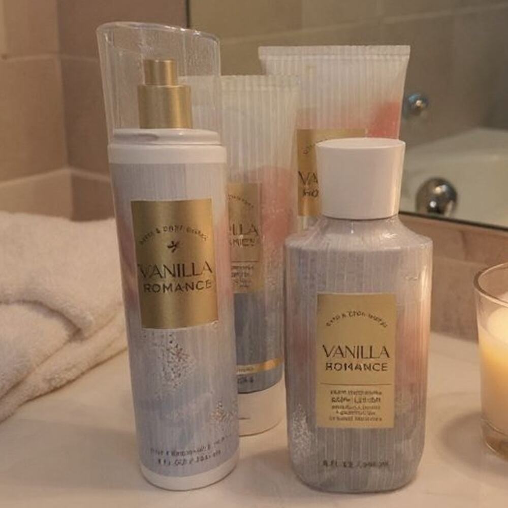 NEW! Bath & Body Works Vanilla Romance Body Care Wash Lotion Cream Fragrance 4pc